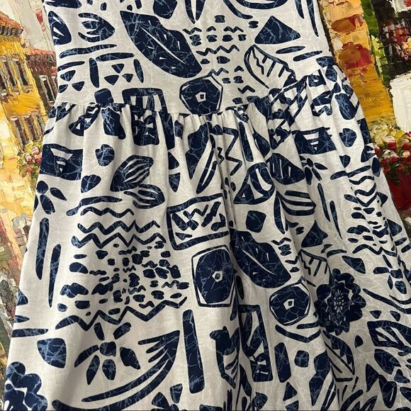 Vintage Boho sleeveless navy blue and white sundress - Picture 2 of 10